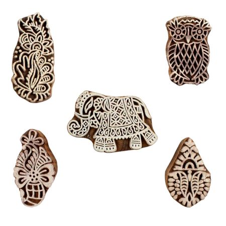 Set of 5 Piece New Mix Wooden Printing Blocks